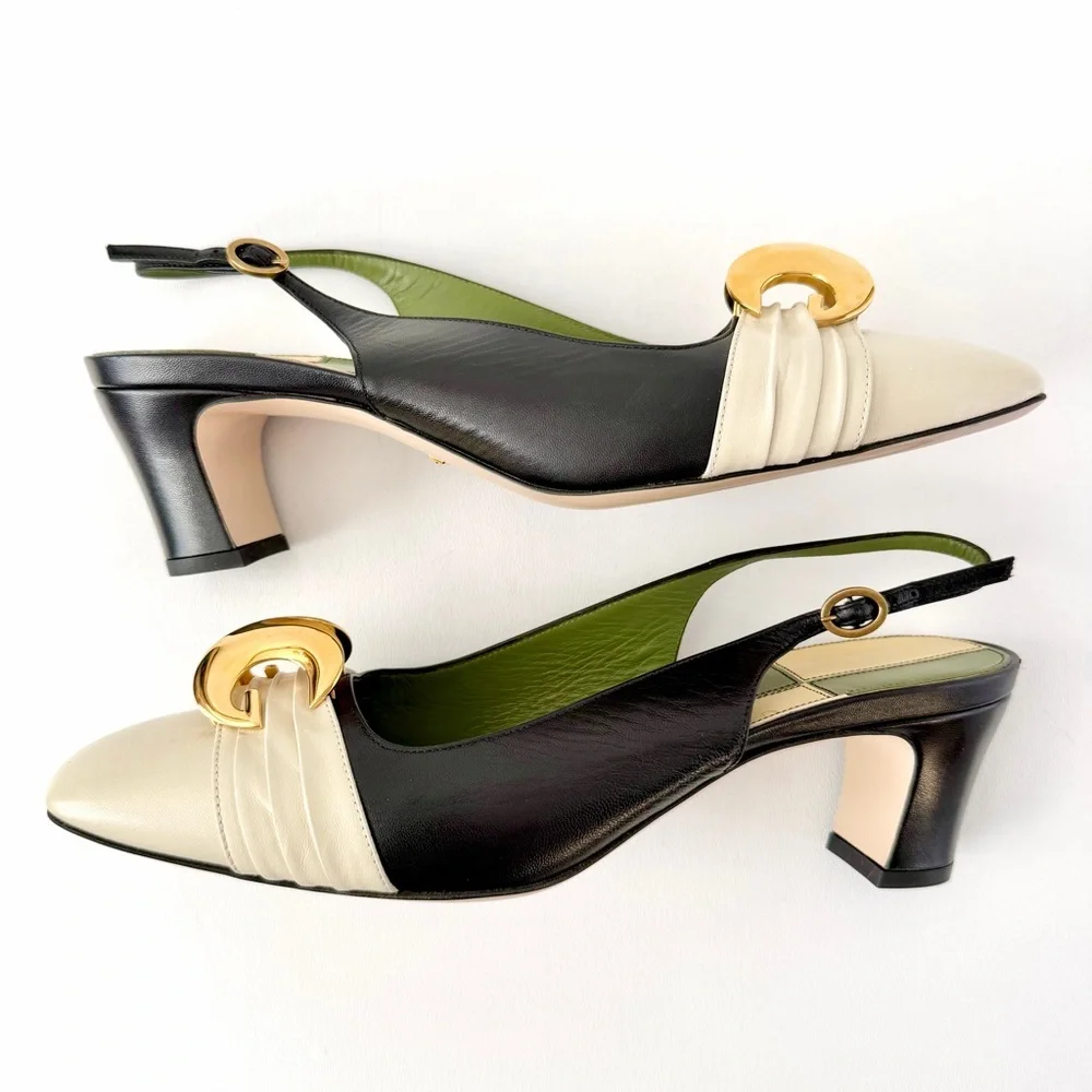 GUCCI || Usagi Half Moon Slingback Pumps Black Cream EU 40